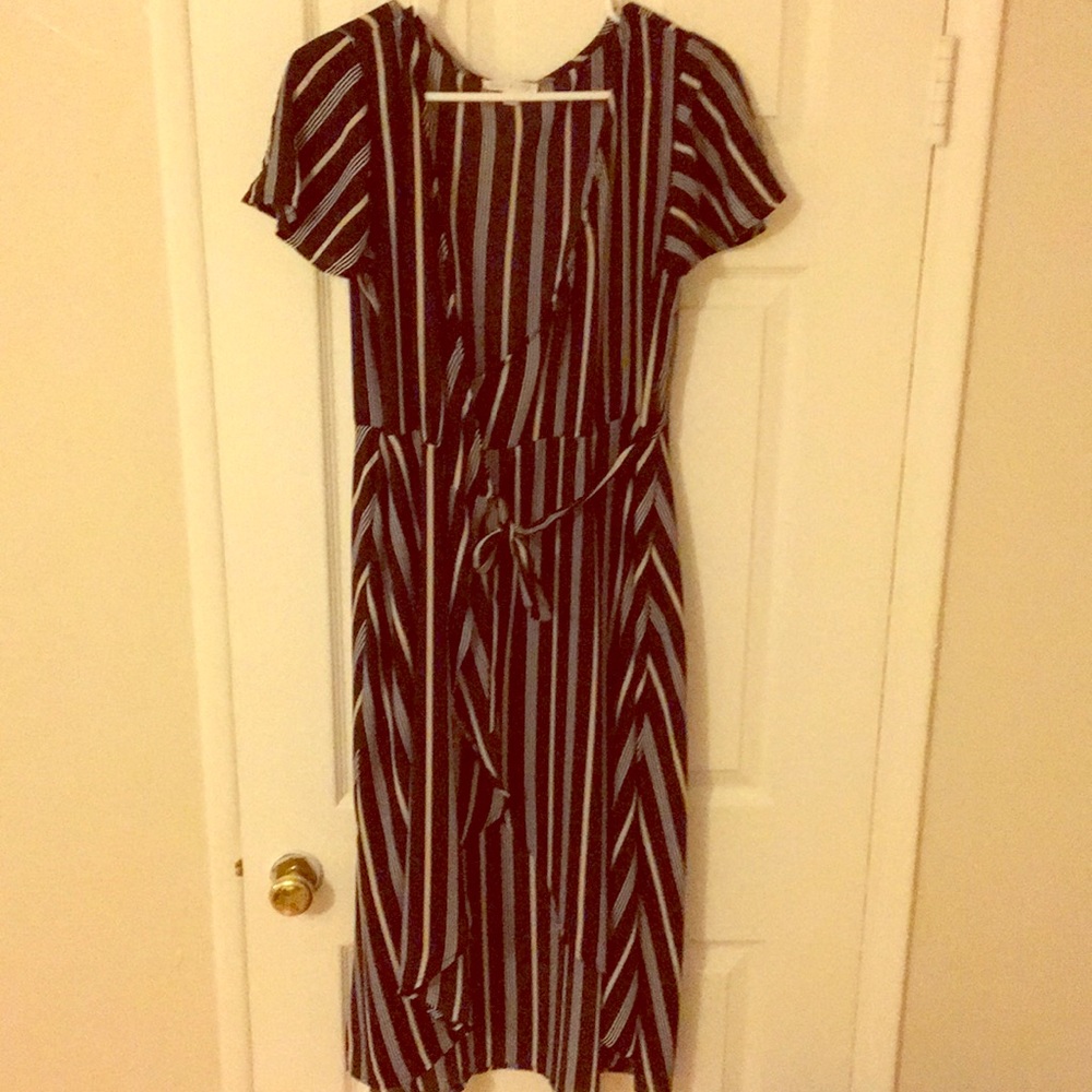 Black and white pin striped wrap dress